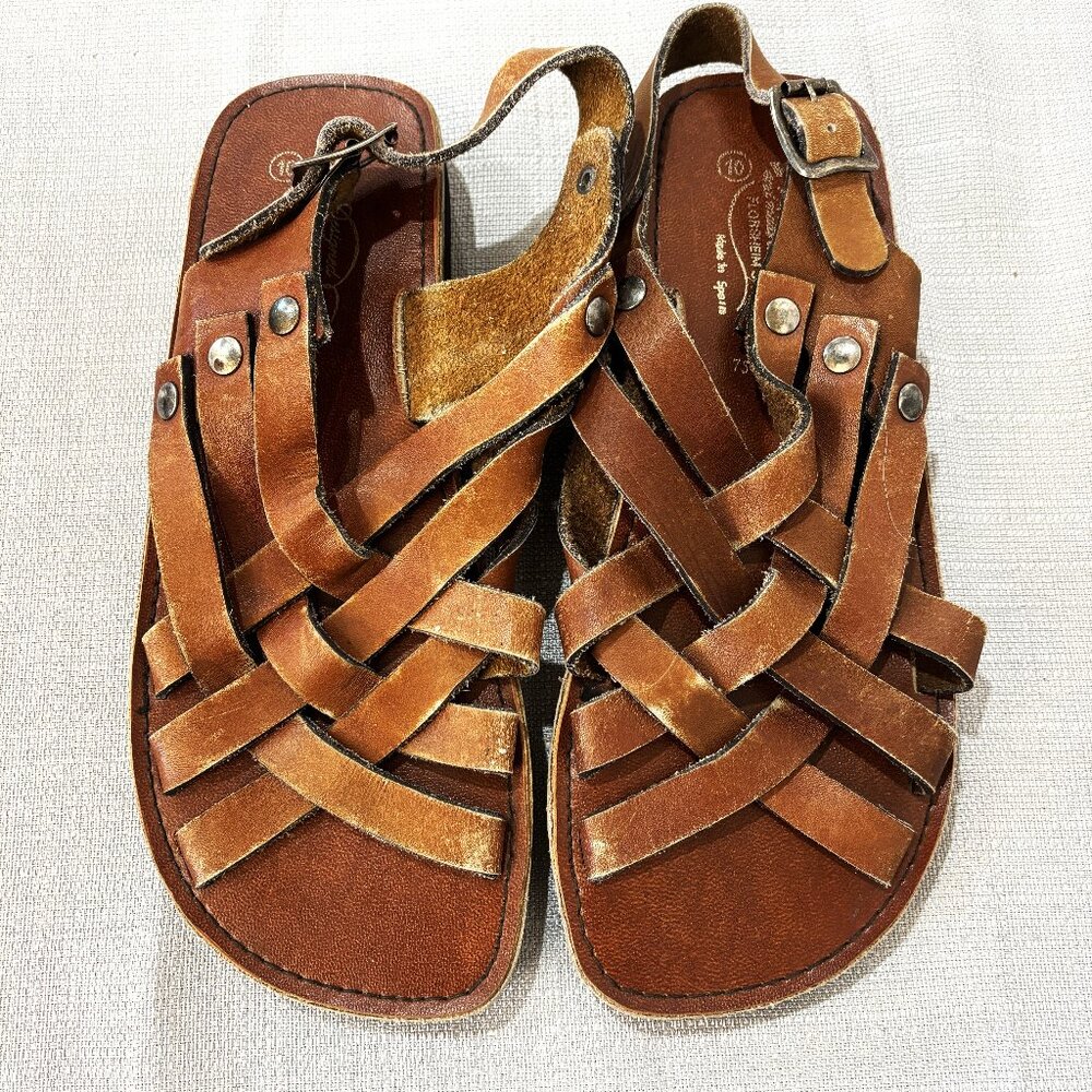 Vintage Florsheim Shoe Shop Leather Sandals Made In Spain Sz 10 W